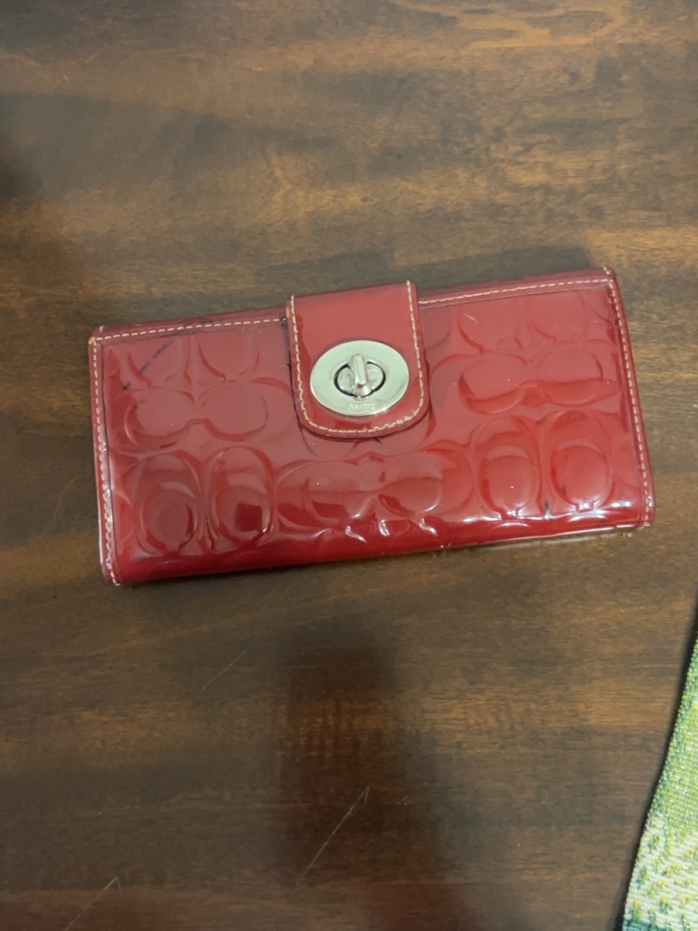 Coach Red Patent Leather Turnlock Card & Key Holder Wallet